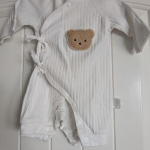 White Baby Onesie with Bear Patch